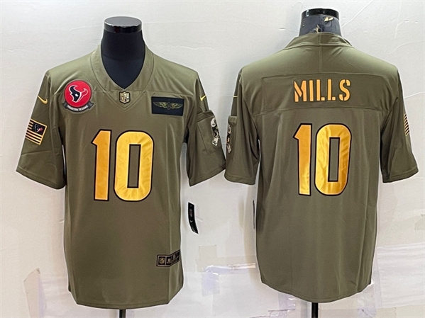 Men's Houston Texans #10 Davis Mills Olive/Gold Salute To Service Limited Stitched Jersey